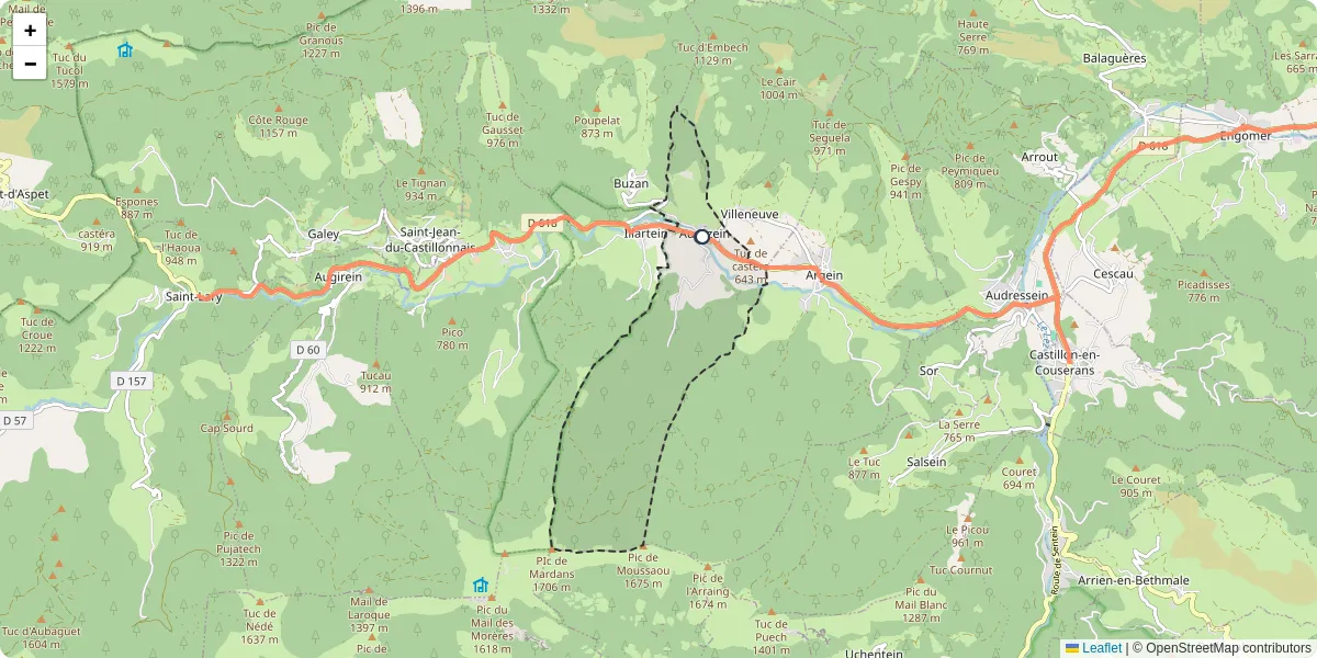 Carte du réseau de transport en commun à Aucazein - lignes de bus et arrêts