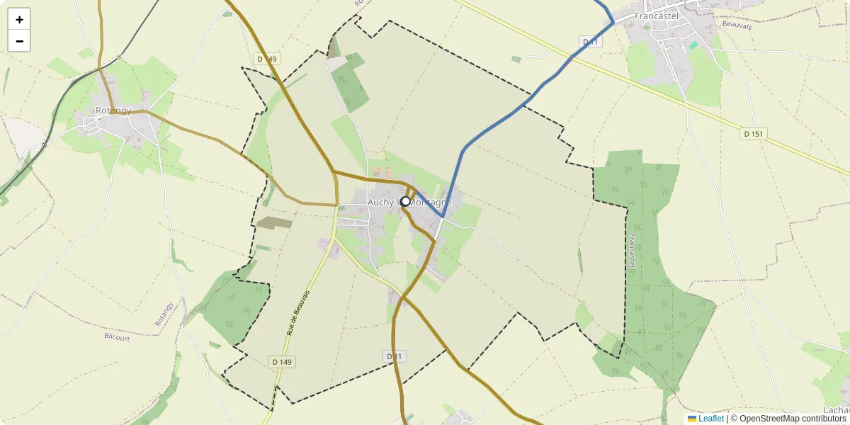Carte du réseau de transport en commun à Auchy-la-Montagne - lignes de bus et arrêts