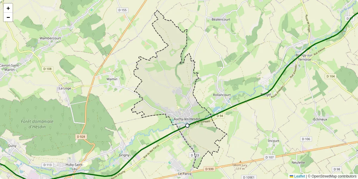 Carte du réseau de transport en commun à Auchy-lès-Hesdin - lignes de bus et arrêts