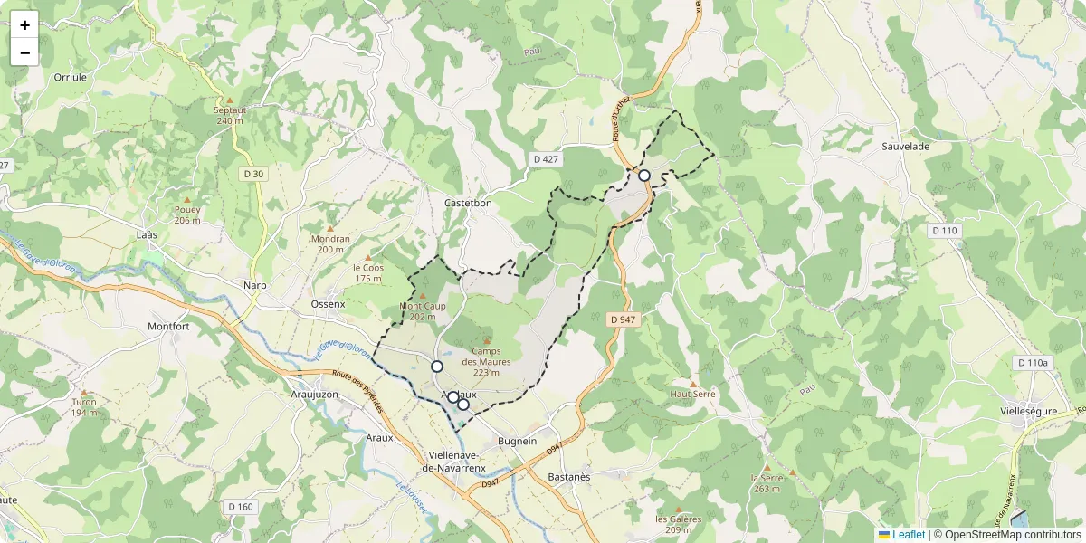 Carte du réseau de transport en commun à Audaux - lignes de bus et arrêts