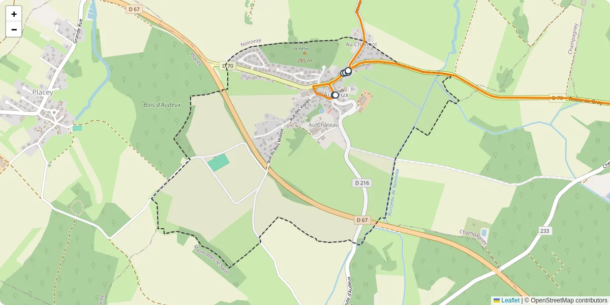 Carte du réseau de transport en commun à Audeux - lignes de bus et arrêts