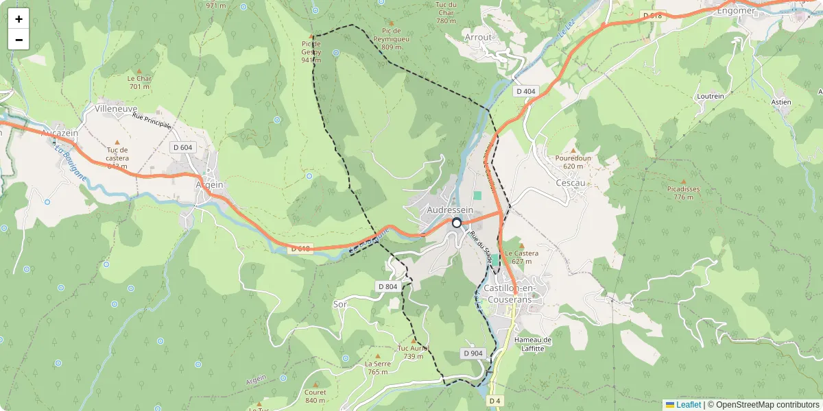 Carte du réseau de transport en commun à Audressein - lignes de bus et arrêts