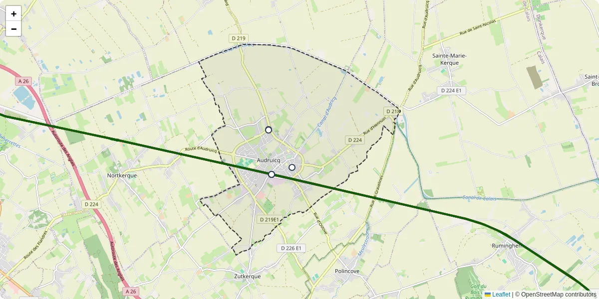 Carte du réseau de transport en commun à Audruicq - lignes de bus et arrêts