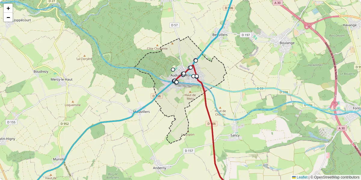 Carte du réseau de transport en commun à Audun-le-Roman - lignes de bus et arrêts