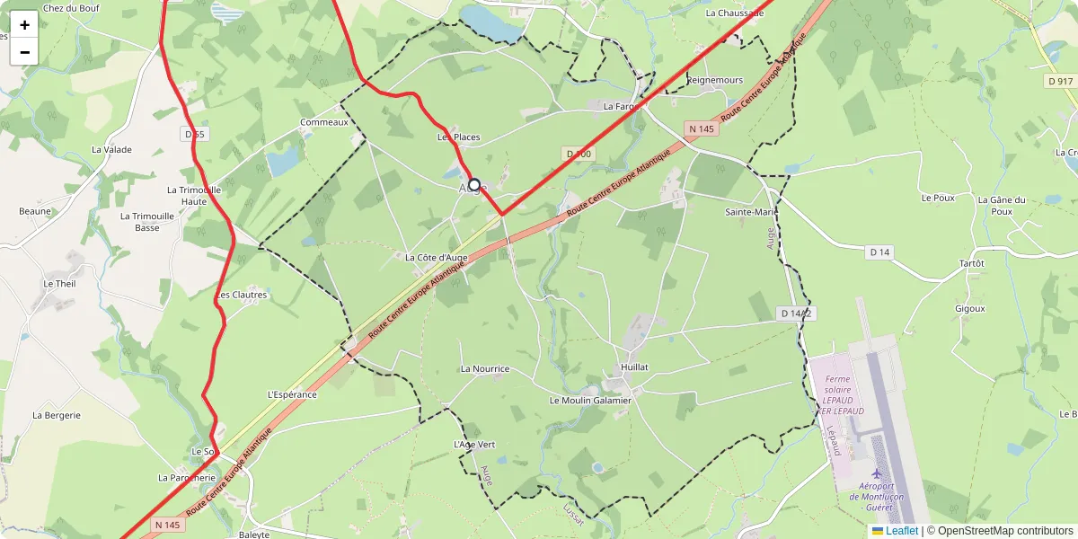 Carte du réseau de transport en commun à Auge - lignes de bus et arrêts