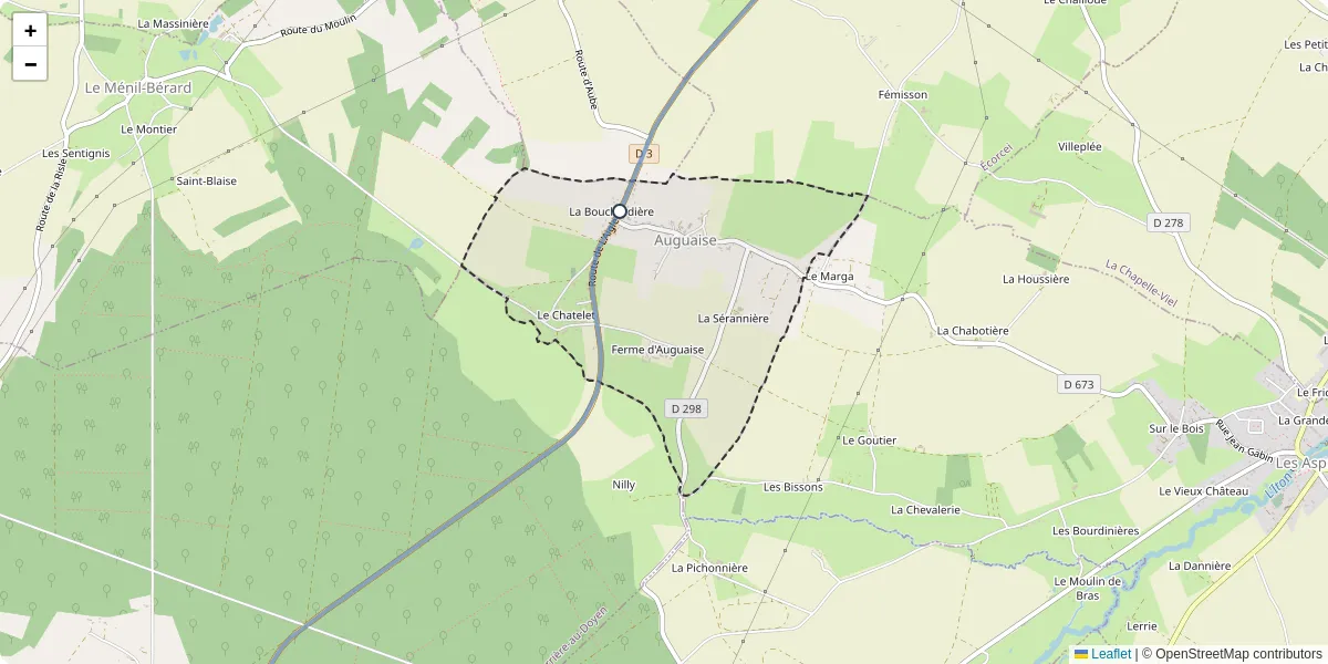 Carte du réseau de transport en commun à Auguaise - lignes de bus et arrêts