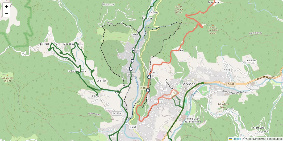 Carte du réseau de transport en commun à Aulas - lignes de bus et arrêts