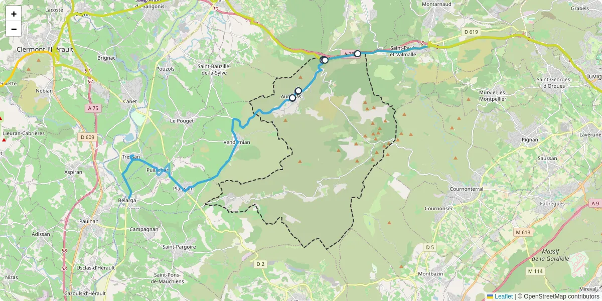 Carte du réseau de transport en commun à Aumelas - lignes de bus et arrêts