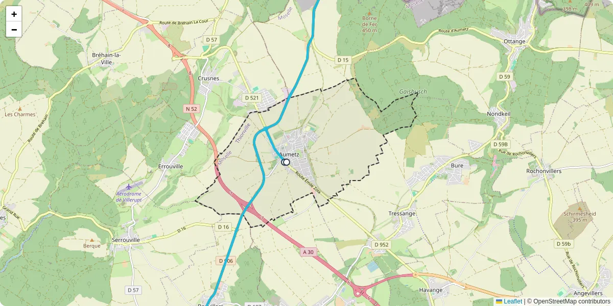 Carte du réseau de transport en commun à Aumetz - lignes de bus et arrêts