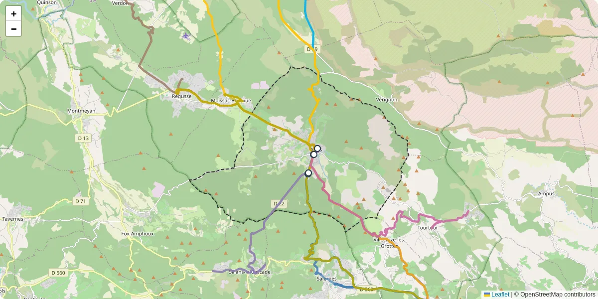 Carte du réseau de transport en commun à Aups - lignes de bus et arrêts