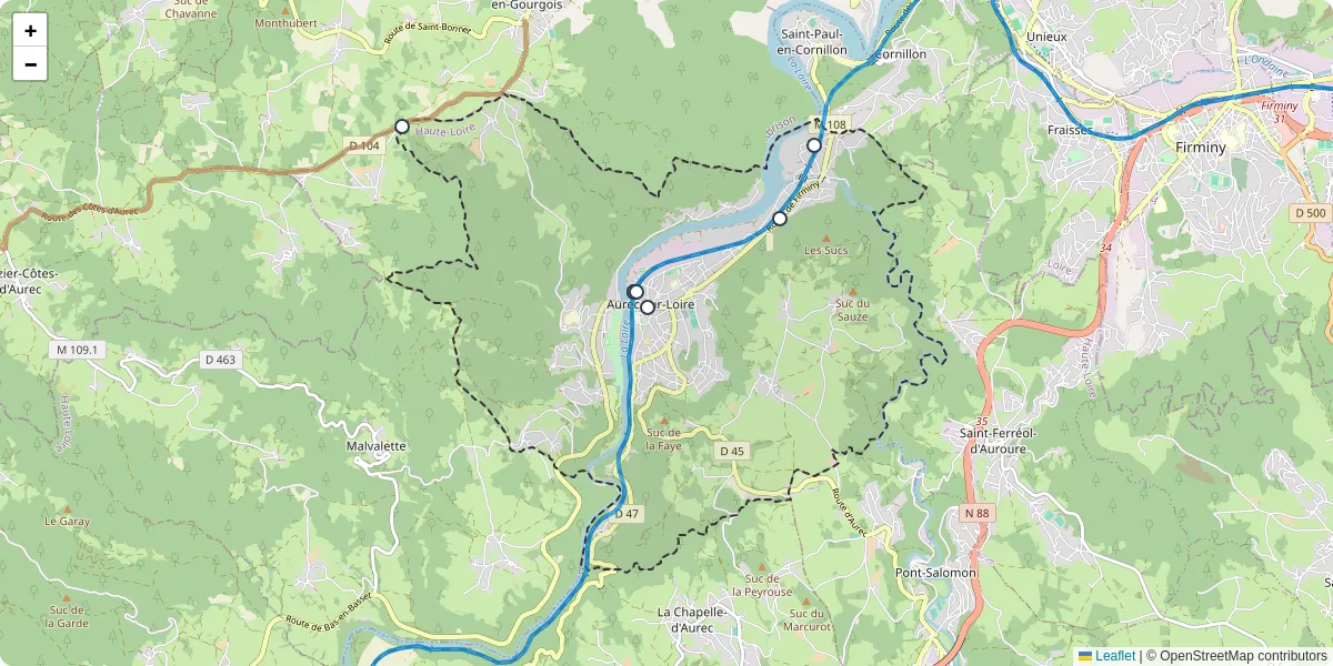 Carte du réseau de transport en commun à Aurec-sur-Loire - lignes de bus et arrêts
