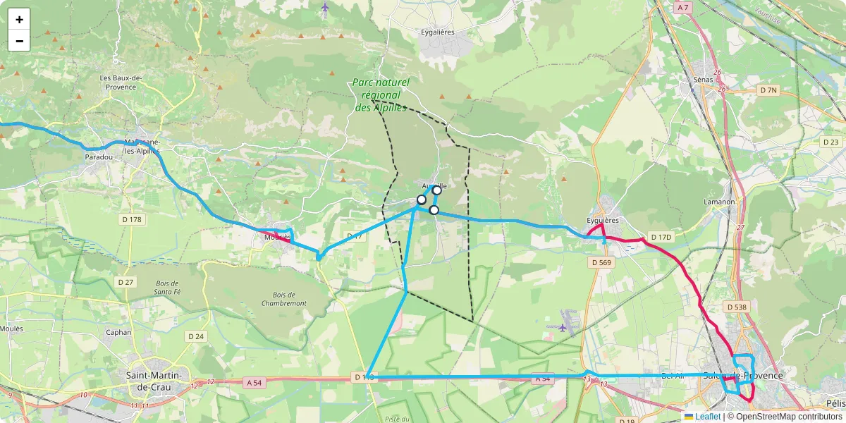 Carte du réseau de transport en commun à Aureille - lignes de bus et arrêts