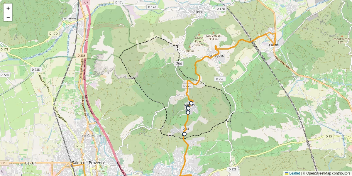 Carte du réseau de transport en commun à Aurons - lignes de bus et arrêts