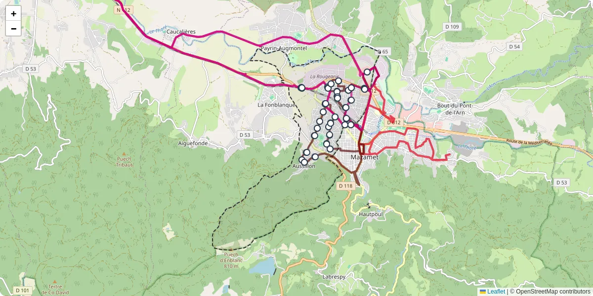 Carte du réseau de transport en commun à Aussillon - lignes de bus et arrêts