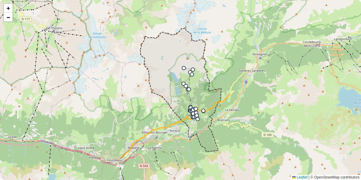 Carte du réseau de transport en commun à Aussois - lignes de bus et arrêts