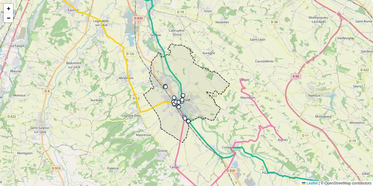 Carte du réseau de transport en commun à Auterive - lignes de bus et arrêts