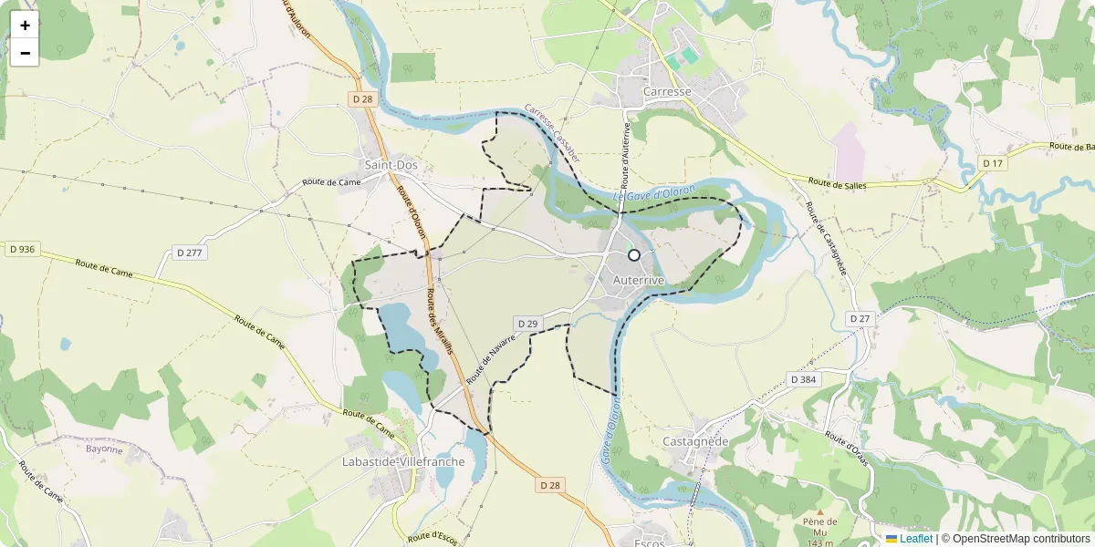 Carte du réseau de transport en commun à Auterrive - lignes de bus et arrêts