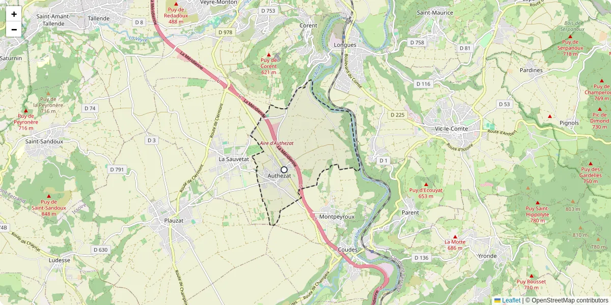 Carte du réseau de transport en commun à Authezat - lignes de bus et arrêts