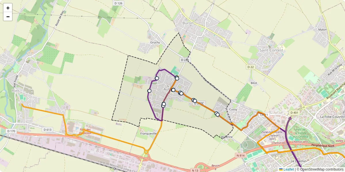 Carte du réseau de transport en commun à Authie - lignes de bus et arrêts