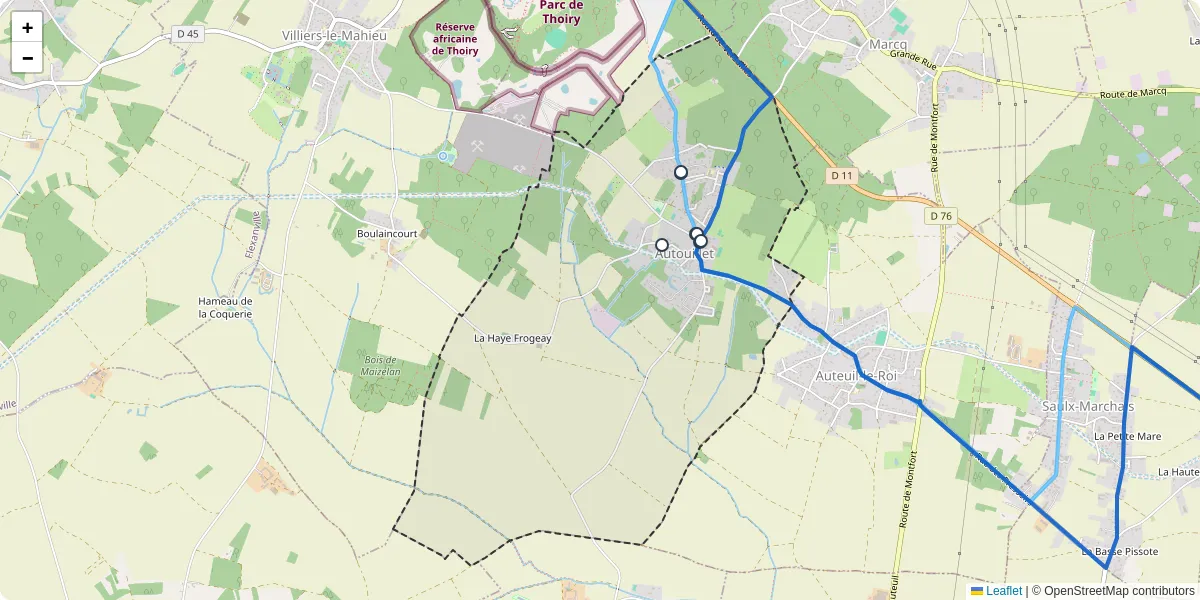Carte du réseau de transport en commun à Autouillet - lignes de bus et arrêts