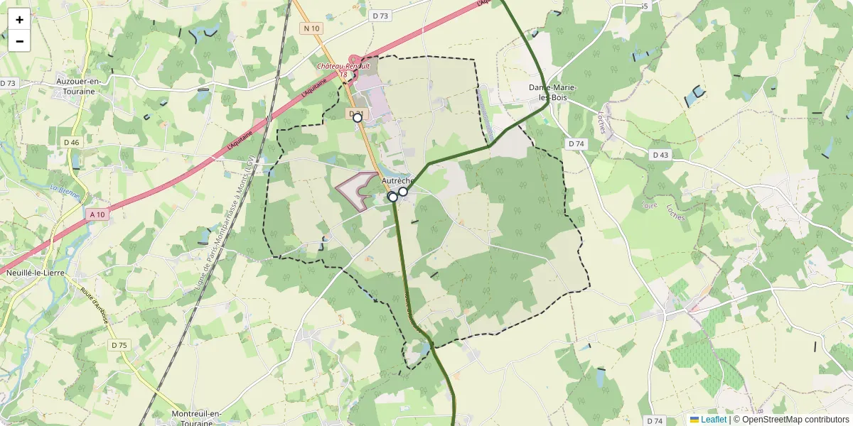 Carte du réseau de transport en commun à Autrèche - lignes de bus et arrêts