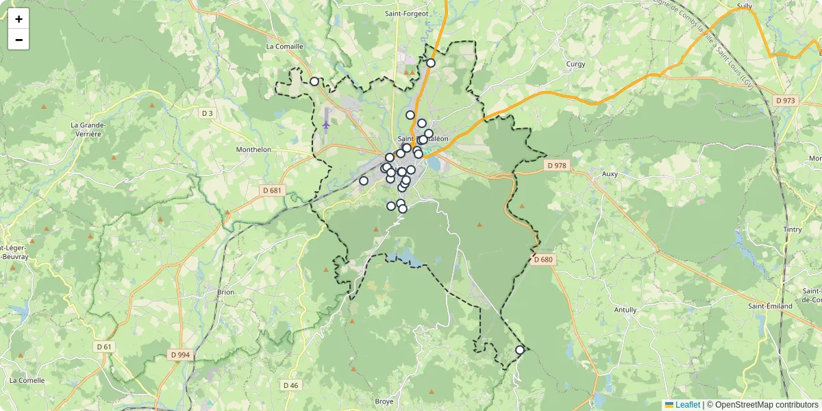 Carte du réseau de transport en commun à Autun - lignes de bus et arrêts