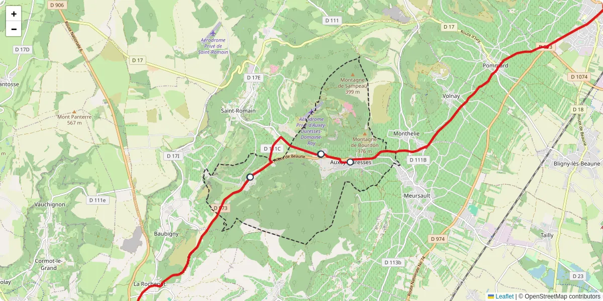 Carte du réseau de transport en commun à Auxey-Duresses - lignes de bus et arrêts