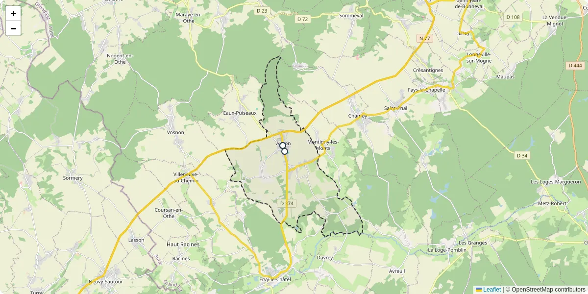 Carte du réseau de transport en commun à Auxon - lignes de bus et arrêts
