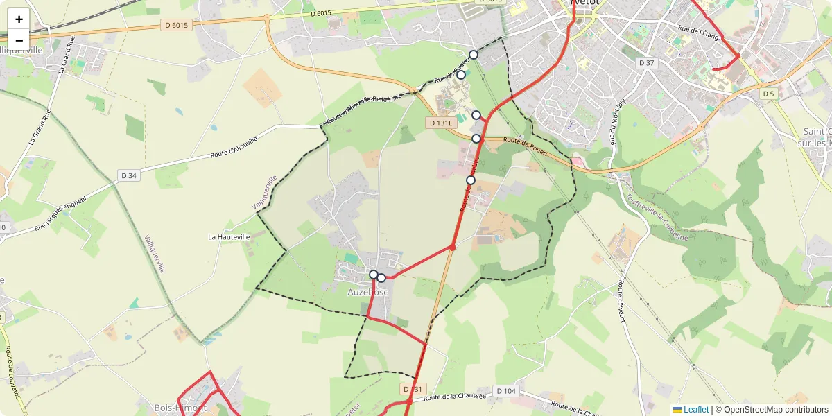 Carte du réseau de transport en commun à Auzebosc - lignes de bus et arrêts