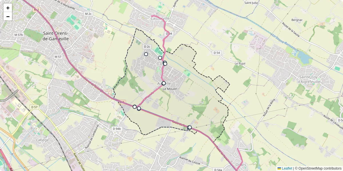 Carte du réseau de transport en commun à Auzielle - lignes de bus et arrêts