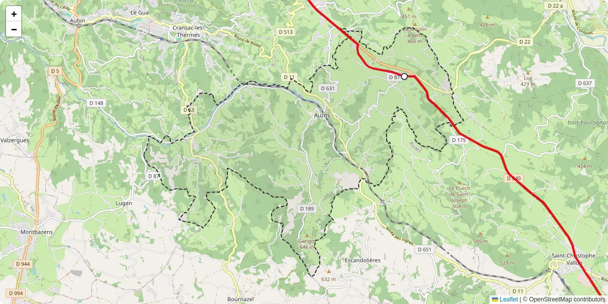 Carte du réseau de transport en commun à Auzits - lignes de bus et arrêts