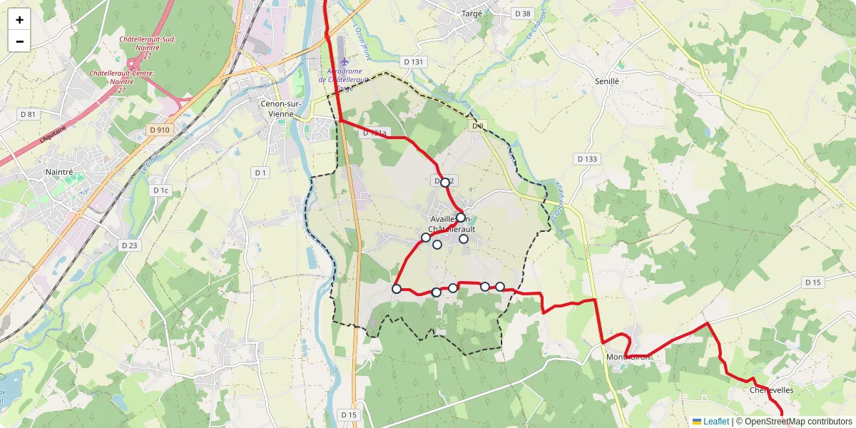 Carte du réseau de transport en commun à Availles-en-Châtellerault - lignes de bus et arrêts