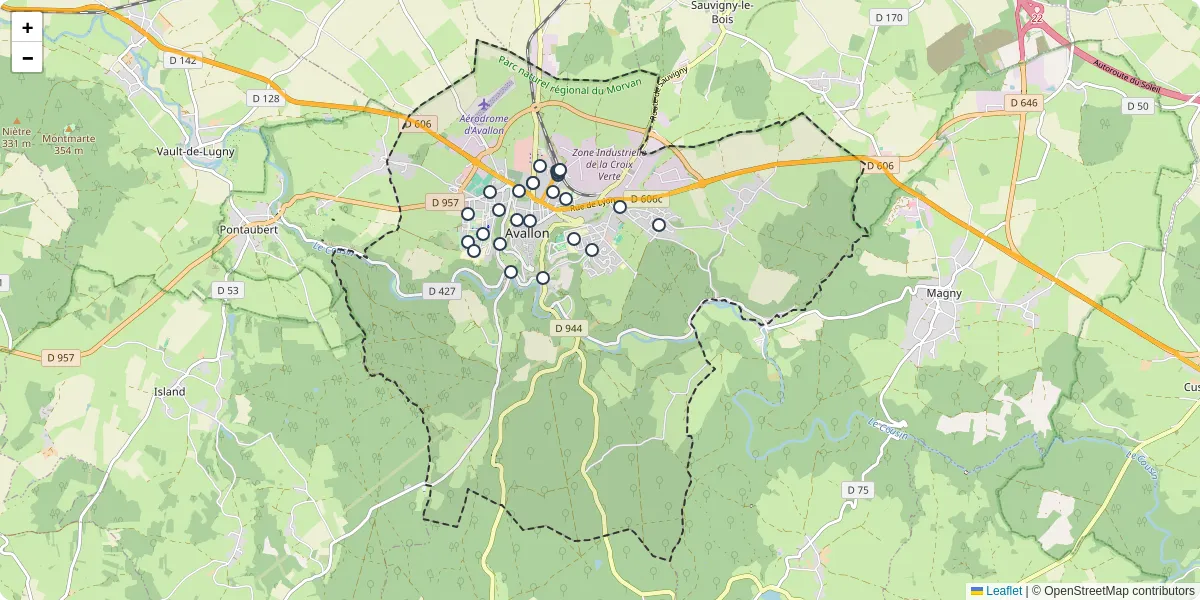 Carte du réseau de transport en commun à Avallon - lignes de bus et arrêts
