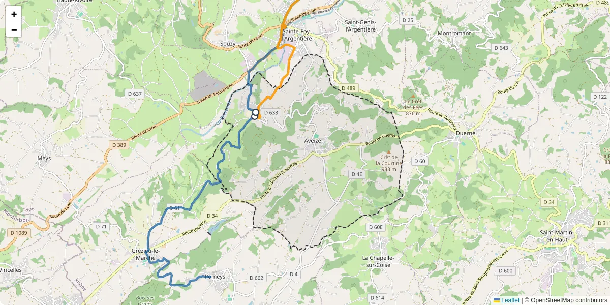 Carte du réseau de transport en commun à Aveize - lignes de bus et arrêts
