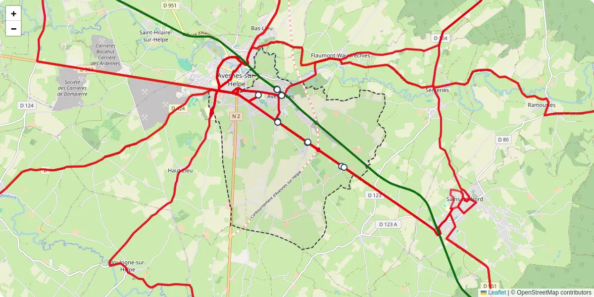 Carte du réseau de transport en commun à Avesnelles - lignes de bus et arrêts