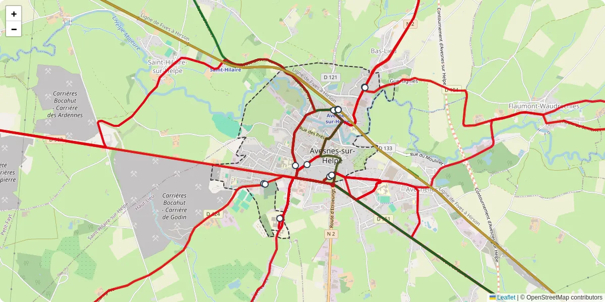 Carte du réseau de transport en commun à Avesnes-sur-Helpe - lignes de bus et arrêts