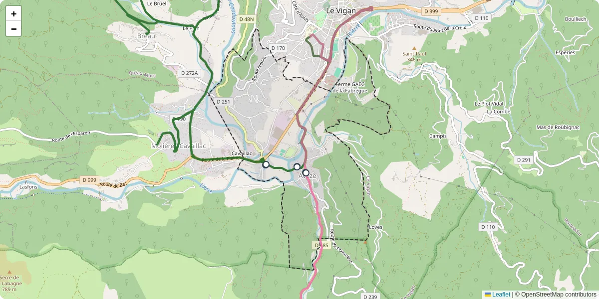 Carte du réseau de transport en commun à Avèze - lignes de bus et arrêts