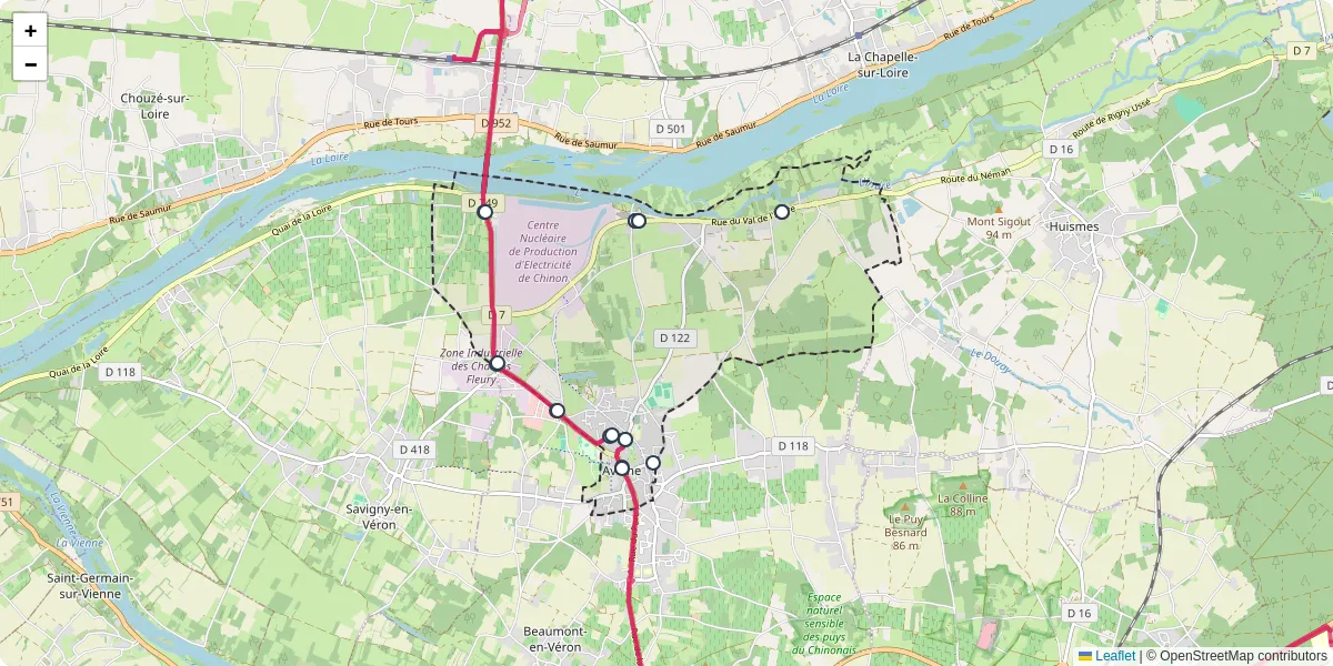 Carte du réseau de transport en commun à Avoine - lignes de bus et arrêts