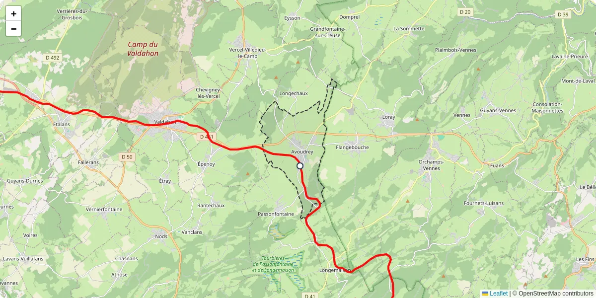 Carte du réseau de transport en commun à Avoudrey - lignes de bus et arrêts