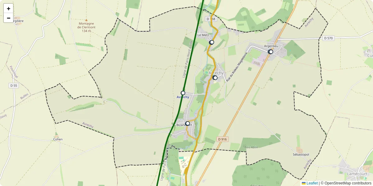 Carte du réseau de transport en commun à Avrechy - lignes de bus et arrêts