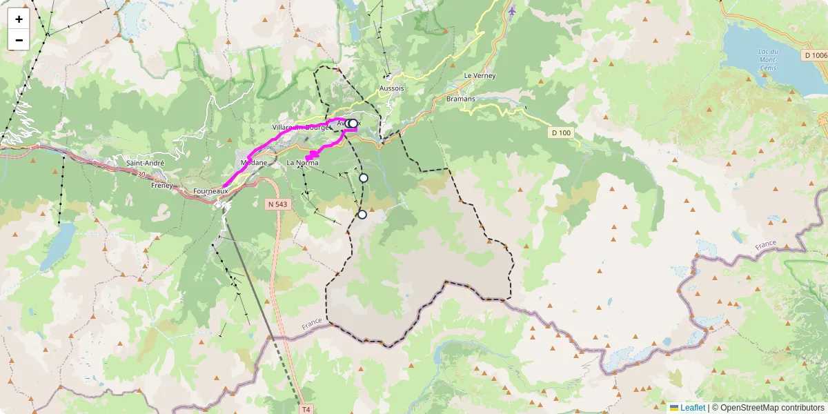 Carte du réseau de transport en commun à Avrieux - lignes de bus et arrêts