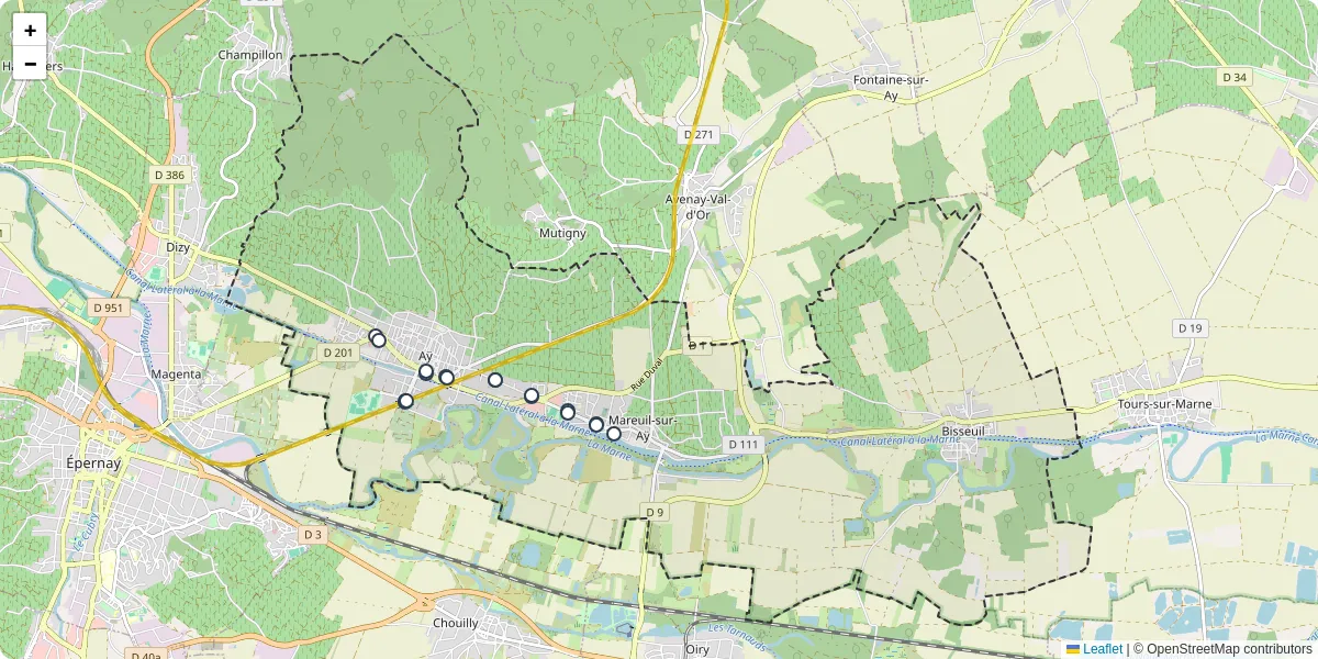 Carte du réseau de transport en commun à Aÿ-Champagne - lignes de bus et arrêts