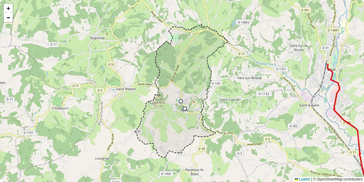 Carte du réseau de transport en commun à Ayen - lignes de bus et arrêts