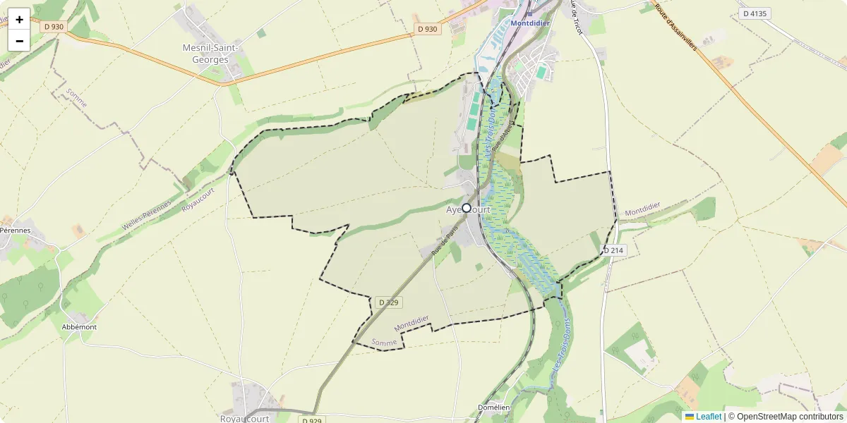 Carte du réseau de transport en commun à Ayencourt - lignes de bus et arrêts