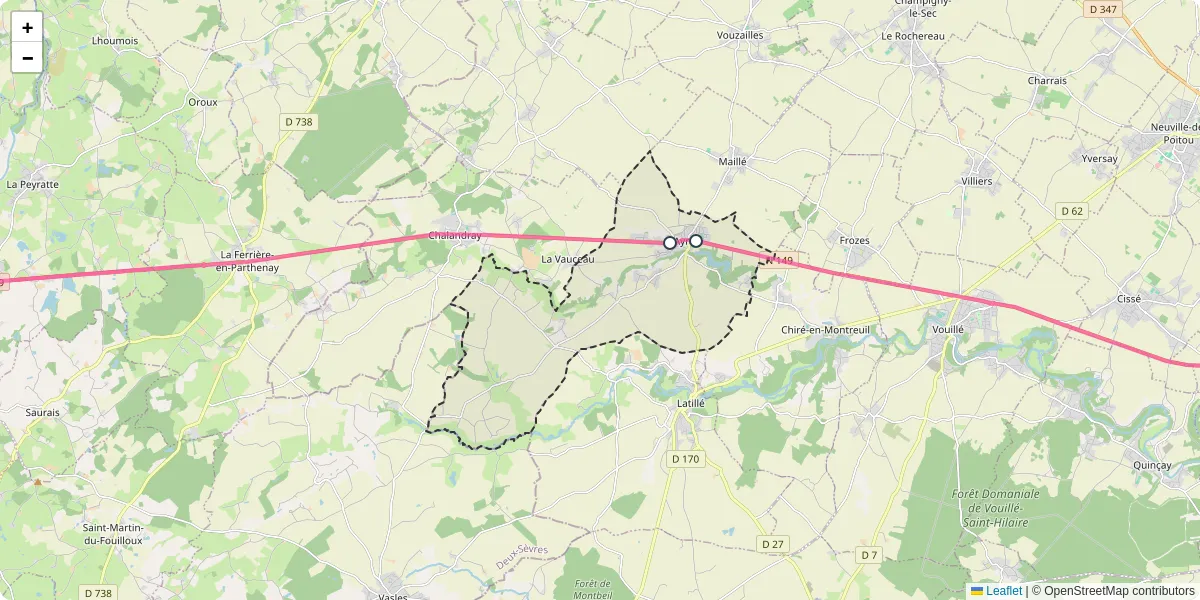 Carte du réseau de transport en commun à Ayron - lignes de bus et arrêts