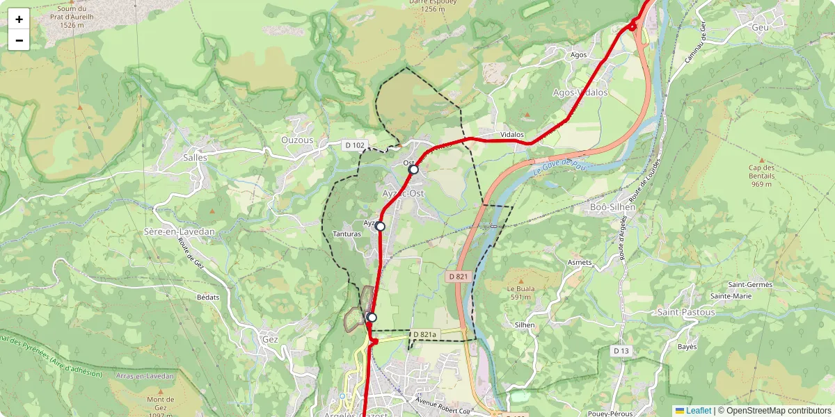 Carte du réseau de transport en commun à Ayzac-Ost - lignes de bus et arrêts