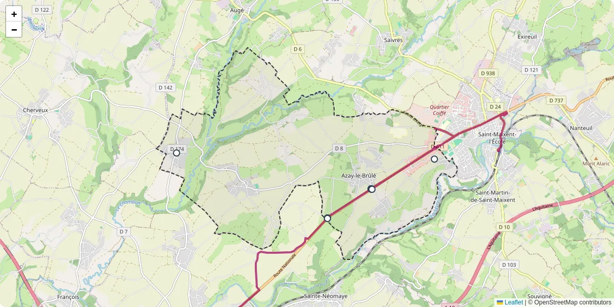 Carte du réseau de transport en commun à Azay-le-Brûlé - lignes de bus et arrêts