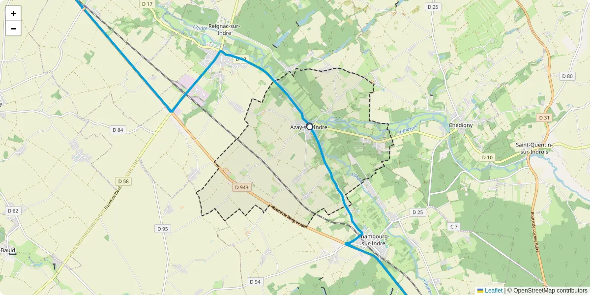 Carte du réseau de transport en commun à Azay-sur-Indre - lignes de bus et arrêts