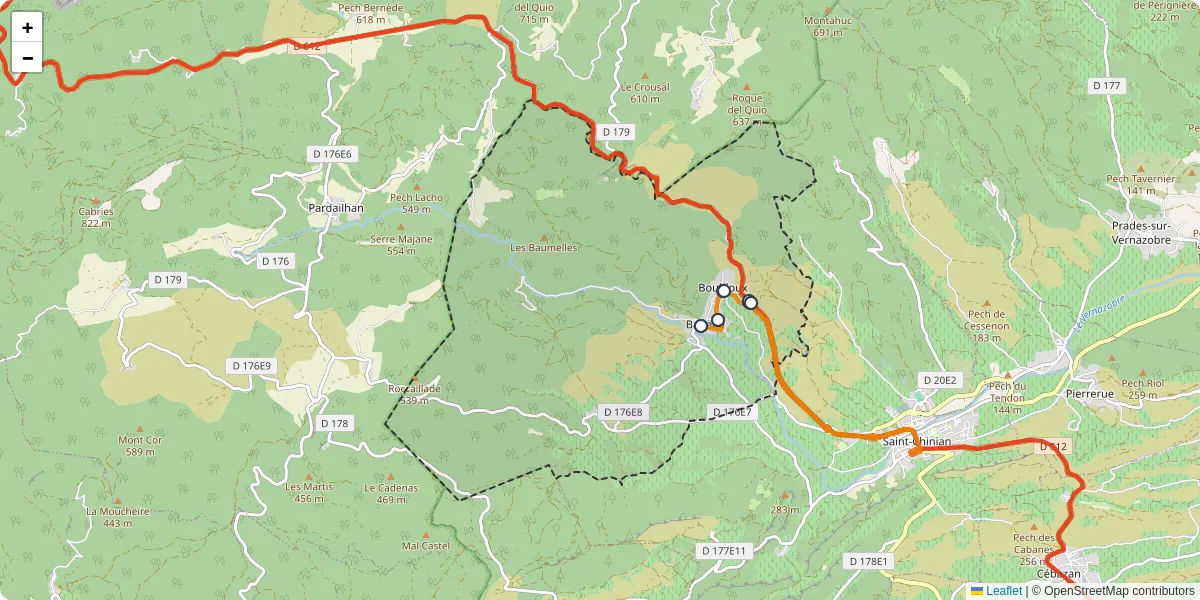 Carte du réseau de transport en commun à Babeau-Bouldoux - lignes de bus et arrêts