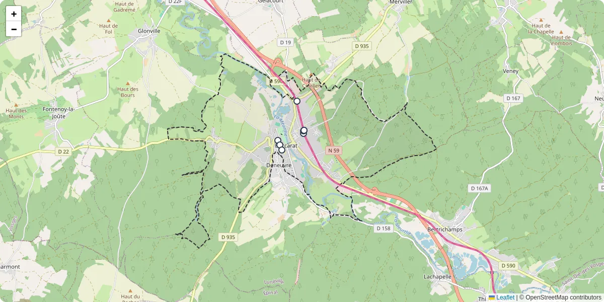 Carte du réseau de transport en commun à Baccarat - lignes de bus et arrêts